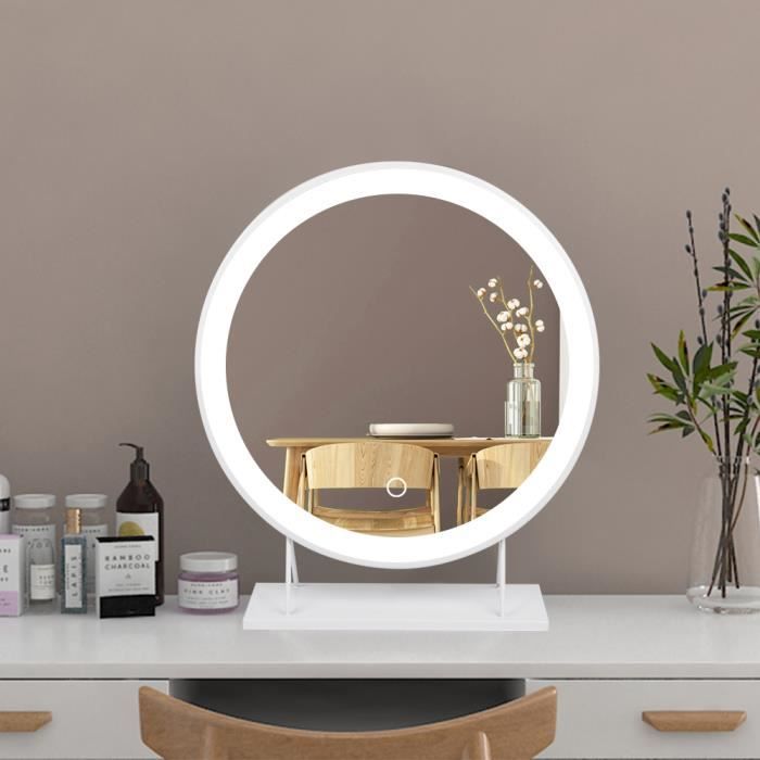 Miroir électrique de maquillage LED à poser MIXMEST - Cadre Blanc - Ø 50cm  - Luminosité réglable de 3 modes