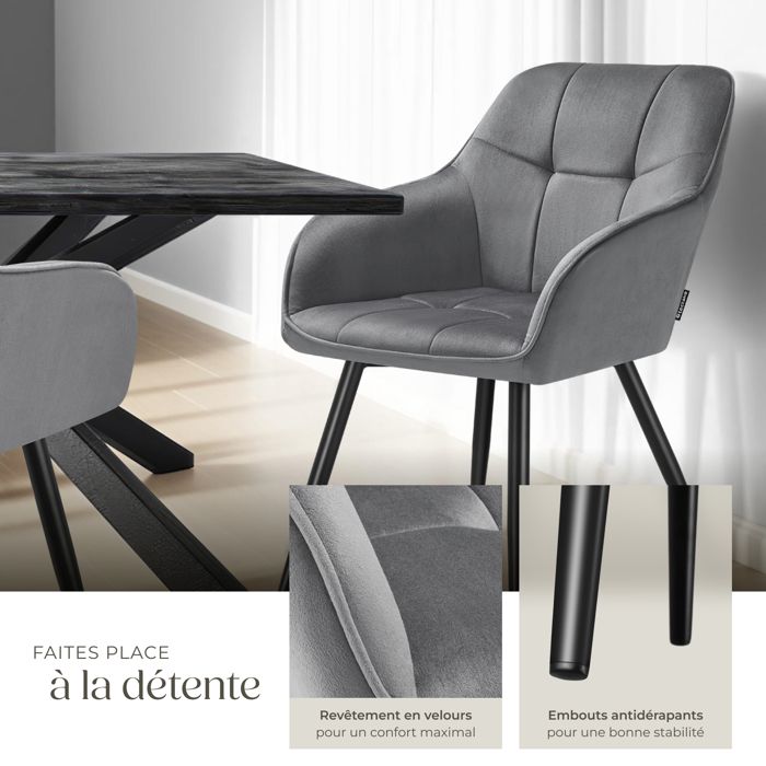 Chaise de salle à manger MCW-G66 Bouclé, gris foncé, avec accoudoirs
