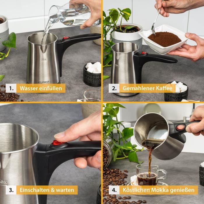 Cafetière Turque Électrique BORDEAG 500ml - 600W, Poignée Repliable - Pour Maison, Bureau, Voyage - Gris