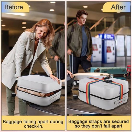 Sangles Valise Hugwish Avec Code - Lot De 2 | Réglables 55-195cm | Pour Valises Jusqu'à 34"