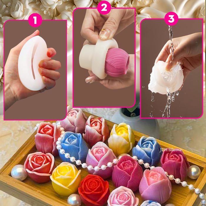 Moule en silicone en forme de rose pour bougies d'aromathérapie faites à la main, moule DIY pour argile, résine, plâtre, glaçons, chocolat et gâteaux  15
