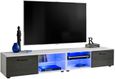 2x Meuble TV T32-100 - LED bleues - Carbone Mat & Blanc - Façades en Bois Mat - L200cm x H34.5cm x P45cm-0