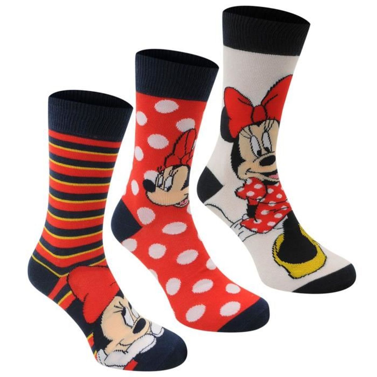 Disney Minnie Mouse Lot de 3 Chaussettes pour Femme Noir/Rouge Personnage Chaussette 