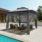 PULUOMIS Pavillon de Jardin Pliante 3.65x3.65m Tonnelle Barnum Imperméable Toiles Moustiquaires Amovibles Anti-UV Gris