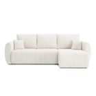 Canapé d'angle convertible en tissu bouclette blanc 4 places - BAÏTA - REFA - Réversible - Coffre de rangement