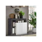TOUSMESMEUBLES Buffet 2 portes Blanc laqué brillant/Béton ciré foncé - ISCHIA - L 108 x l 42 x H 93