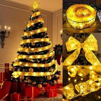 OEMG Guirlandes de Noël Lumineuses Ruban Sapin Dorure à Double Couche 3M 30 LED Lumière Chaude Blanche Décoration Pour Fête Or