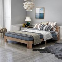 Lit en bois Lit double avec tête de lit en cadre de lit avec sommier à lattes - 200 x 140 cm