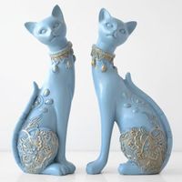 Statue deco,Figurine de chat décorative en résine, pour décoration de maison, cadeau de mariage créatif européen, - Type Bleu