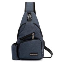 Bleu Sac de poitrine chargeur USB externe unisexe pour hommes, sac à bandoulière de voyage antivol