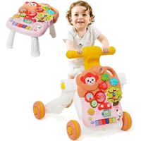 Super Trotteur Parlant 5 en 1 assis-debout pour bébé de 6 à 36 mois Centre d'activités précoce - Plateau de jeu amovible - Rose