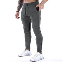 Pantalon de Fitness Jogging Homme en Coton Slim avec Poches Zippées - Gris Respirant pour Running et Gym