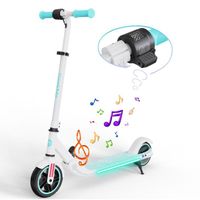 GeekMe Trottinette électrique pour Enfants - Vitesse réglable - 200W - Néons colorés - Musique Bluetooth - Haut-Parleur Blanc
