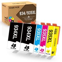 Cartouche d'encre STAROVER compatible pour HP 934 935 - Pack de 5 - Noir, Cyan, Magenta, Jaune