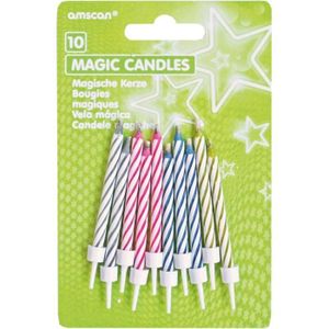 BOUGIE ANNIVERSAIRE Lot de 10 bougies Magiques - AMSCAN - MAGIQUES - Coloris assortis - Intérieur - Mixte - Enfant