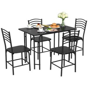 Ensemble table et chaise de jardin COSTWAY Ensemble Table de Cuisine avec 4 Chaises, Cadre en Métal Laqué,Table Petit-Déjeuner pour Salle à manger Noir