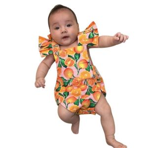 BODY 0-24 Mois Body Orange Fruits Imprimé - Combinaison Courte Barboteuse sans Dos - sans Manche - pour Bébé Fille Nouveau-né