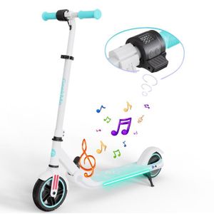 TROTTINETTE ADULTE GeekMe Trottinette électrique pour Enfants - Vitesse réglable - 200W - Néons colorés - Musique Bluetooth - Haut-Parleur Blanc