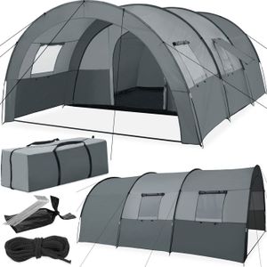 TENTE DE CAMPING TECTAKE Tente de Camping Familiale Spacieuse ROSKILDE avec Auvent et bâche de sol protection UV 50+ - Gris Clair/Gris Foncé