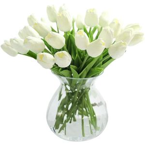 FLEUR ARTIFICIELLE Blanc 10 pcs Real Touch Latex Artificielle Tulipes Fleurs Faux Tulipes Bouquets De Mariage pour Mariage Maison Jardin Décoration