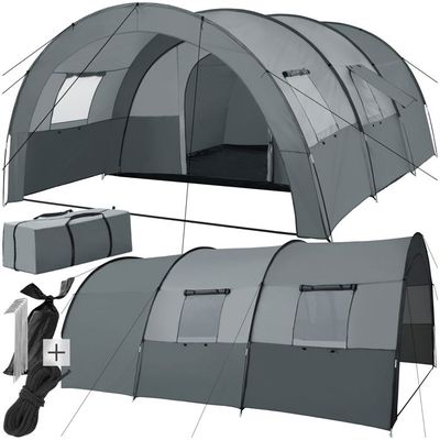 Tente De Camping ECD Germany Pour 3 Personnes - Imperméable Coupe-Vent Kaki/Beige-Gris 210x180x120 Cm Avec Vestibule, Moustiquaire Et Sac De Transport