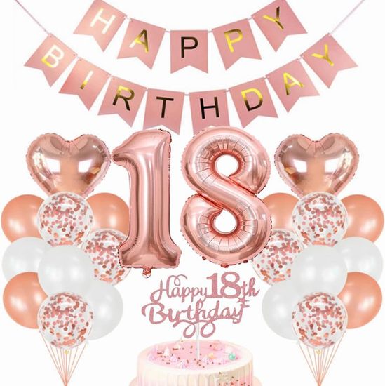 18 Ans Anniversaire Fille, Echarpe 18 ans et Couronne Anniversaire,Cadeau 18 Ans Fille,Couronne Diademe en Cristal Or Rose Echarpe Anniversaire Confetti Ballons Cake Toppers Deco Anniversaire 18 Ans