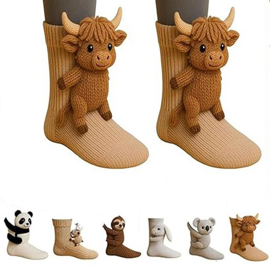 Chaussettes Animaux Tricotées 3D, Animal Socks, Chaussettes