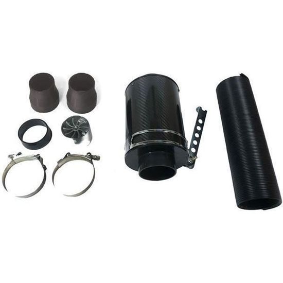 Kit Filtre à Air Froid En Fibre De Carbone Universel 7.6 Cm - Avec Boîte, Tuyau Et Colliers