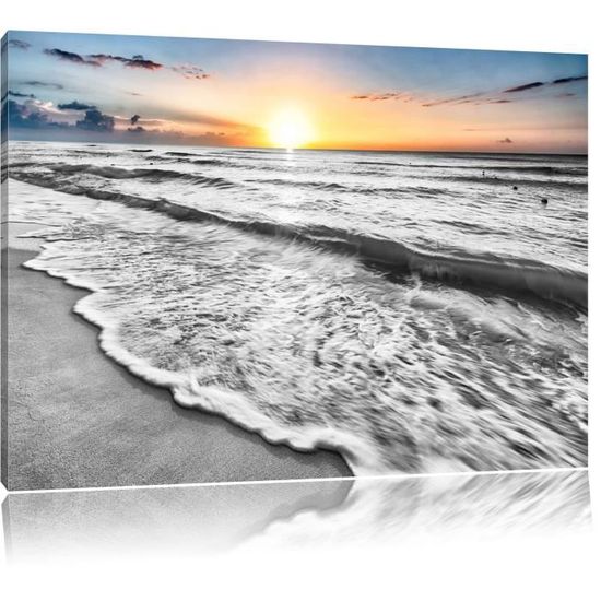 Toile Imprime Coucher De Soleil En Mer Noir Blanc Completement Encadrees Avec Civiere Wall Art Print Sur Le Cadreformat 60x40cm Cdiscount Maison