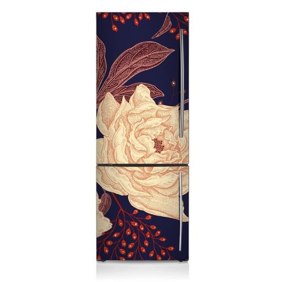 2 Films Protection Réfrigérateur Motif Pivoine Rose - Autocollant Vinyle Amovible, 41,5x200 Cm, Décoration Cuisine Bar
