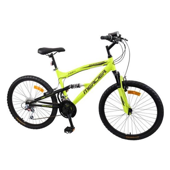 VTT 24'' MERCIER tout suspendu - 18 vitesses - cadre mixte - jaune fluo