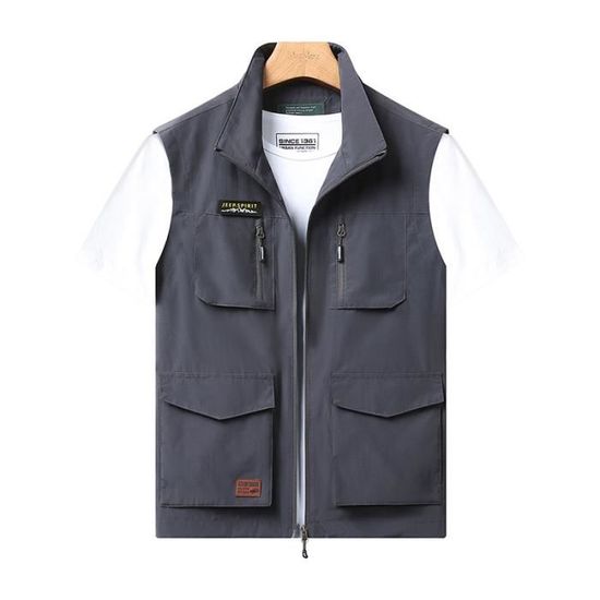 Gilet de Pêche Décontracté Poche Photographie de Plein Air Veste de Voyage XXL