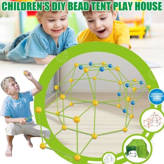 Jeu de construction, cabane enfant, set de 85 pièces, construire tente, système d'emboîtement, multicolore, Relaxdays | Leroy Merlin