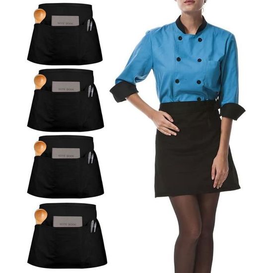 Tablier De Cuisine Avec Toque De Chef - Ensemble Blanc, 2 Poches, Réglable, Pour Homme Et Femme