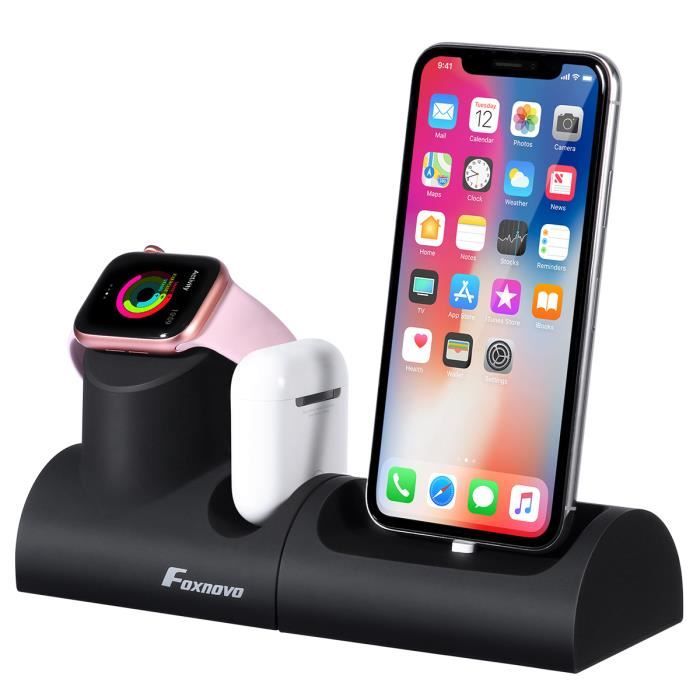 Charge de support 3 en 1 en silicone pour AirPods, Apple Watch et iPhone FOXNOVO BS066