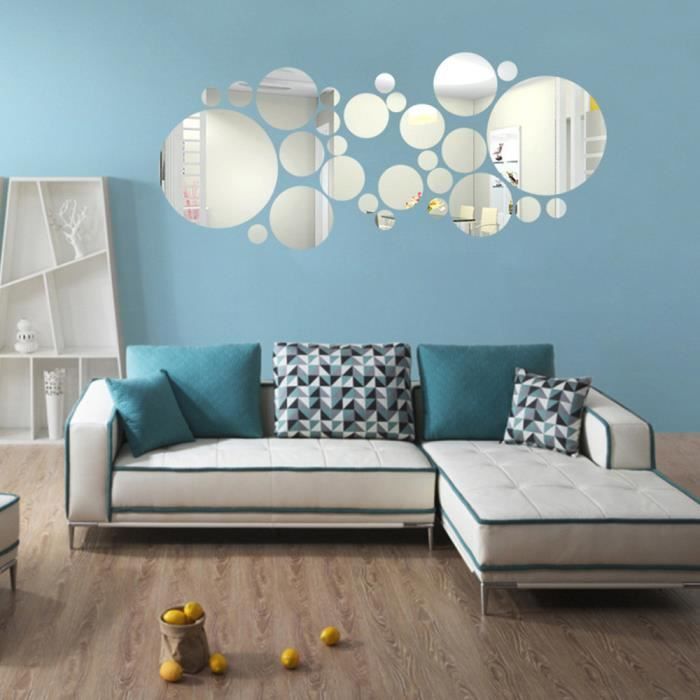 tenoens® sticker muraux amovible Ronde décoration fond Chambre Miroir acrylique salon maison argent_love1430