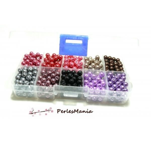 LES ESSENTIELS: BOITE DE 600 PERLES VERRE NACRE 6mm H1B1