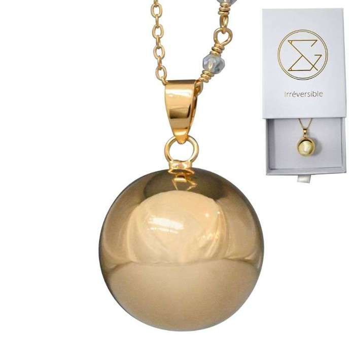 Bola de grossesse or lisse avec chaîne - ANAIS (Chaine semi-perlée/cristal blanc) - plaquée or véritable - coffret cadeau femme ence