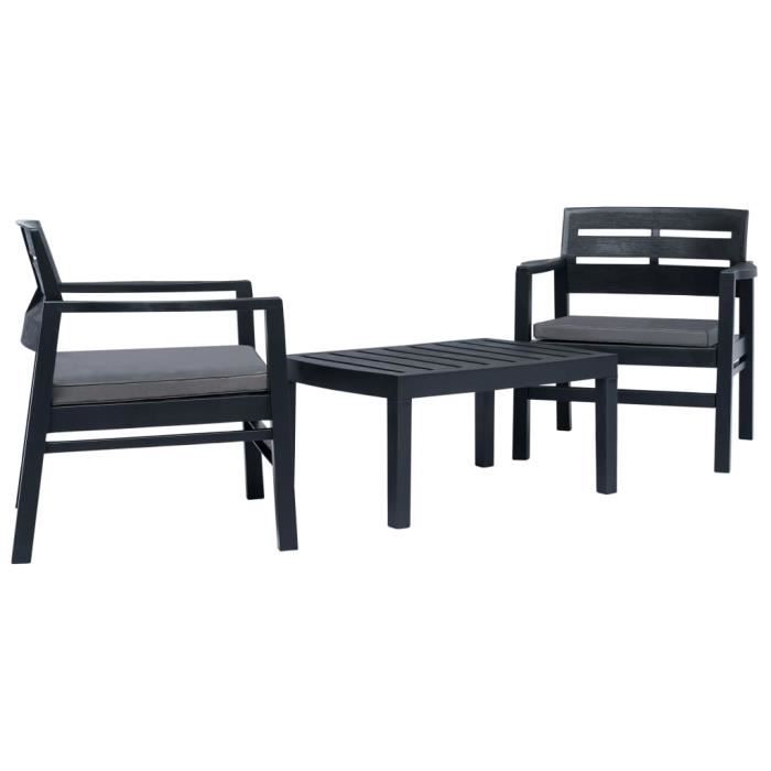 Elégant Salon de jardin 3 pcs - Mobilier de jardin Plastique - Anthracite ☺76755