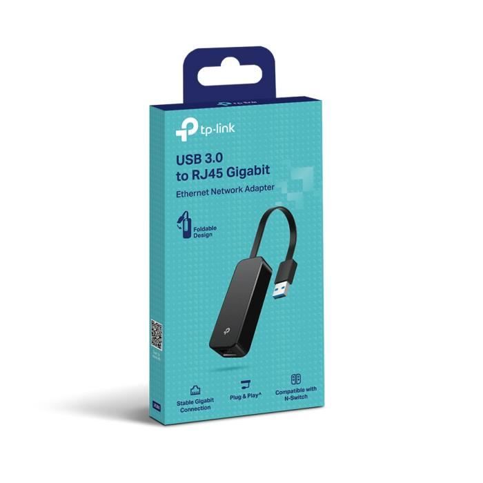 TP-Link Adaptateur USB 3.0 vers Ethernet Gigabit, compatible avec Nintendo Switch, Windows 11/10/8.1/8/7, MacOS et Linux Noir, UE306