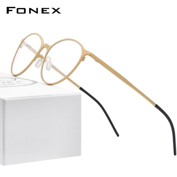 Montures de Lunettes de vue,FONEX pur titane lunettes montures pour femmes rétro rond Prescription lunettes hommes 2020 - Type Or