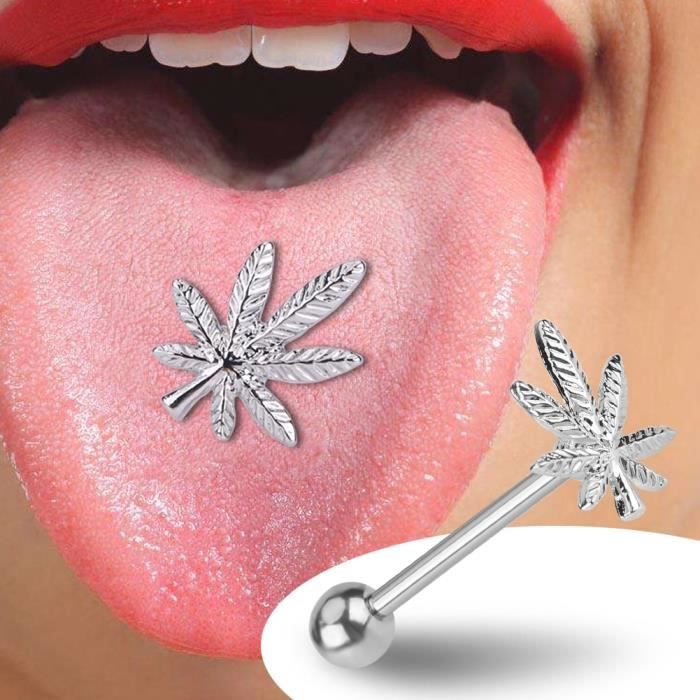 GOTOTOP Anneau de langue 1PC Pot anneau de langue en forme de feuille en acier inoxydable Stud bijoux de piercing de corps