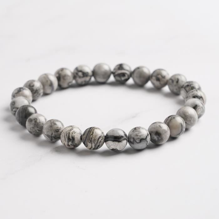 Bracelet Pierre Naturelle Jaspe sédimentaire 8mm , Bracelet perle , Pierre Précieuse pour homme et femme