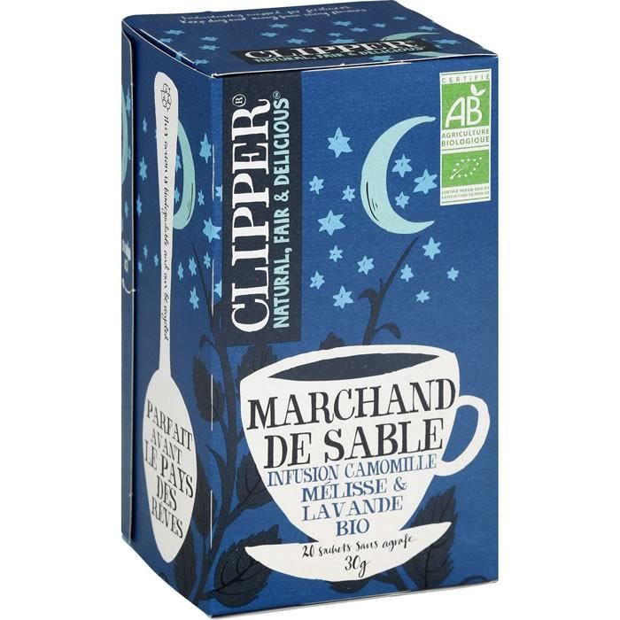 LOT DE 2 - CLIPPER® Marchand de sable Infusion camomille mélisse et lavande bio - 20 Sachets