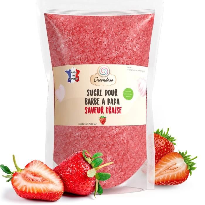 Sucre Barbe à Papa Fraise 500 Gr ( Arôme et Colorant Naturel), Poudre Barbapapa pour Machine