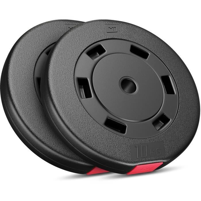 Hop-Sport Disques de Poids en Plastique 20 kg, alésage 31 mm, pour Barre d'haltères 30 mm, Poids 20 kg, Musculation (2x10kg)