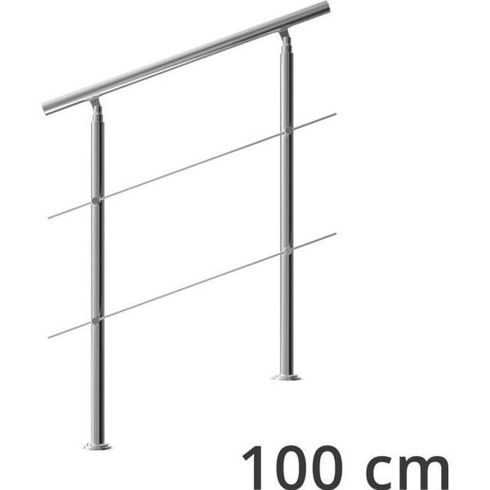Rampe d'escalier 100 cm acier inoxydable 2 traverses main courante balustrade garde-corps aide escalier balcon intérieur extérieur