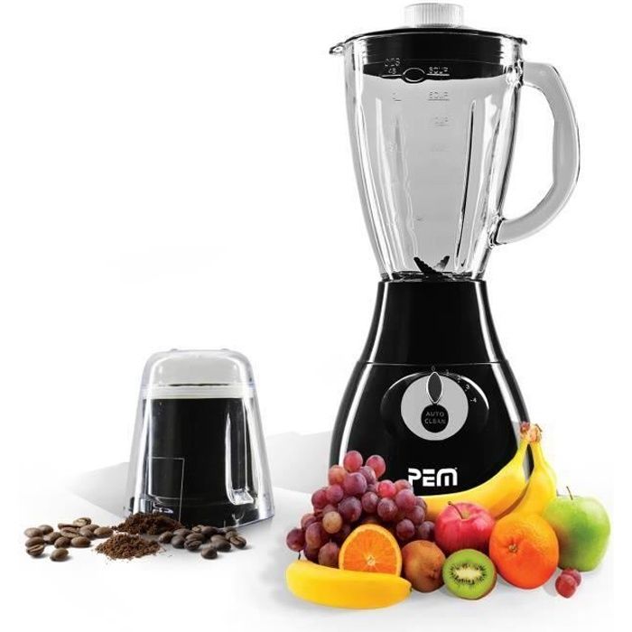 Blender (en verre) 350W 1.7L 4 Lames + Grinder à café - PEM BL-203