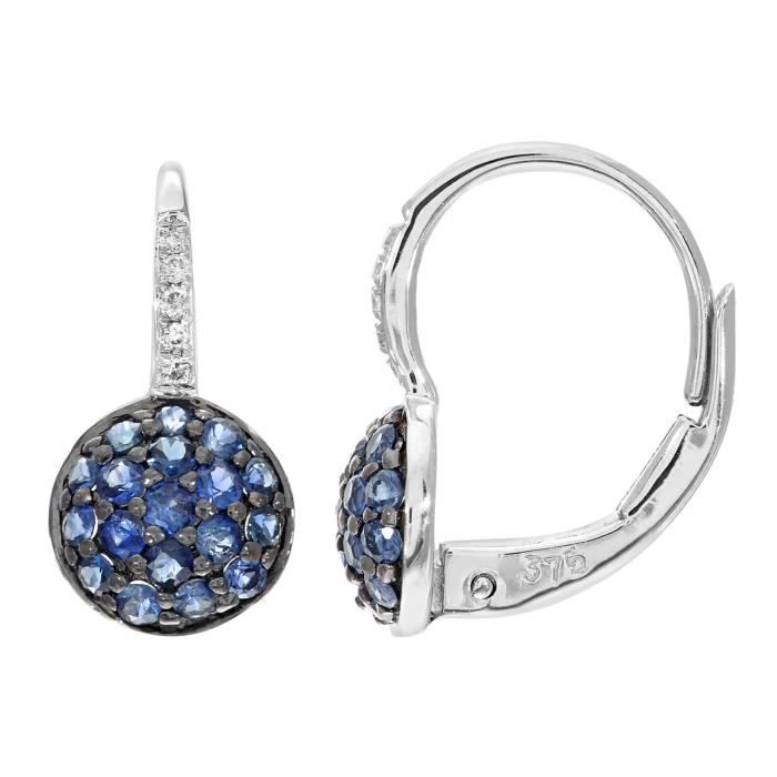 Revoni - Boucles d’oreilles anneaux en or blanc 9 carats, saphirs et diamants - REVCDDE1513WSA