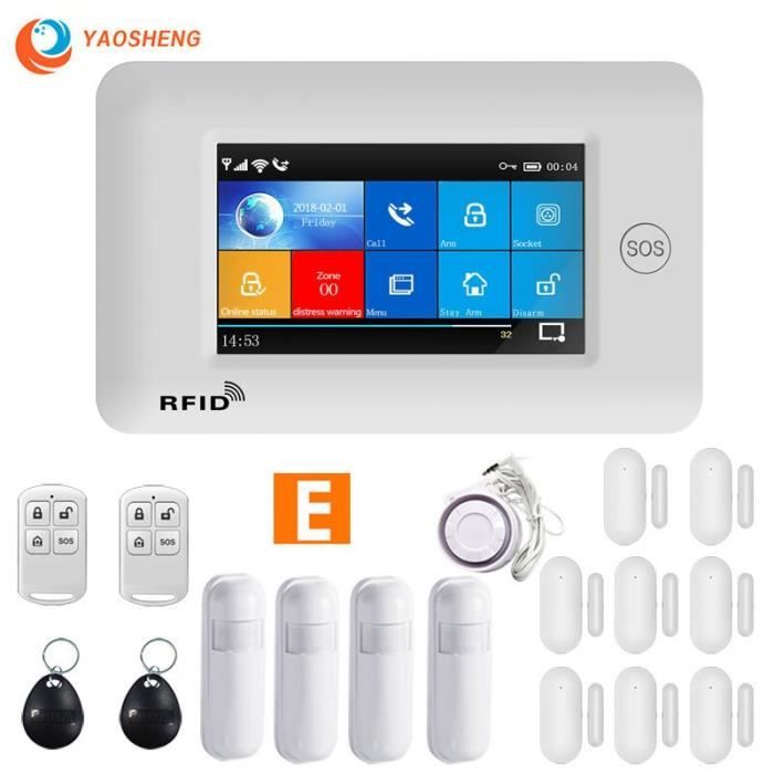 RUMOCOVO® Kit système d'alarme de sécurité domestique sans fil, wi-fi, Gsm, 433mhz, contrôle avec application version1